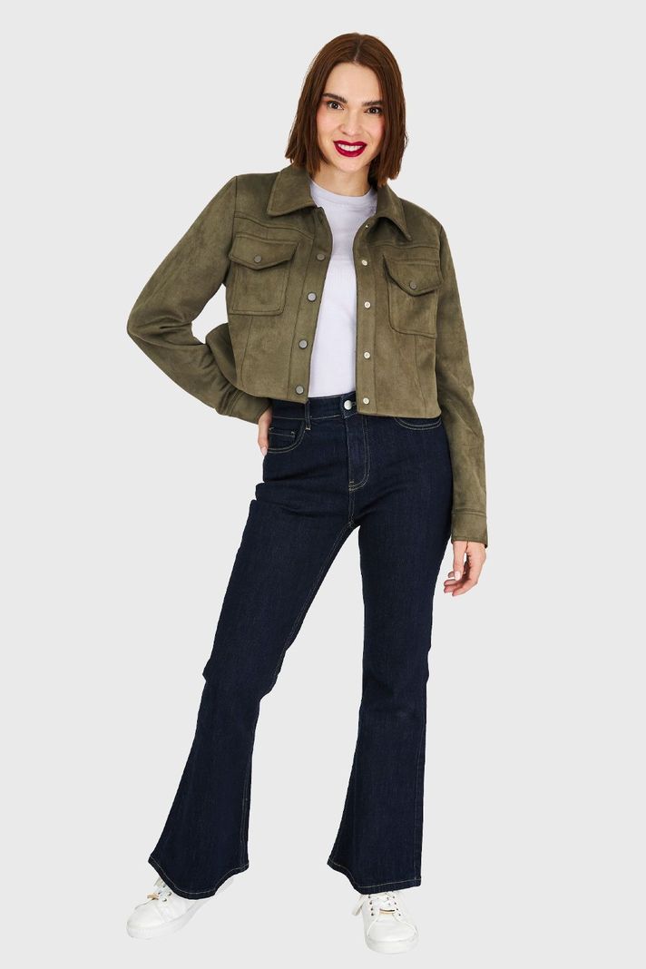 Chaqueta Corta Tipo Gamuza Oliva Nicopoly-1