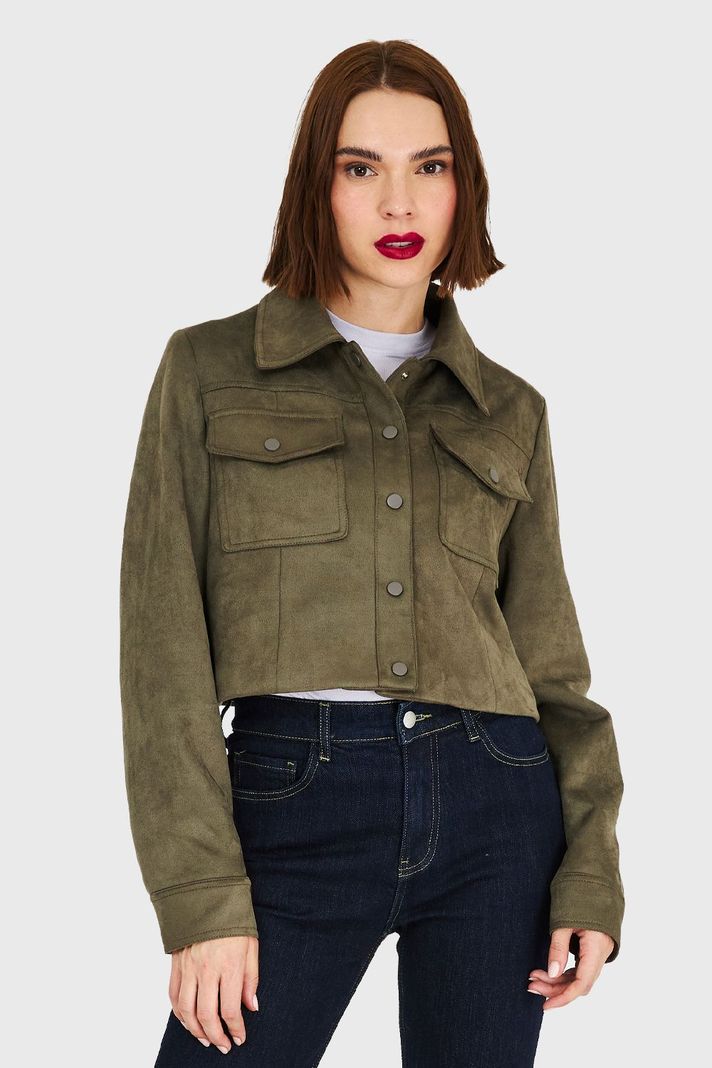 Chaqueta Corta Tipo Gamuza Oliva Nicopoly-4
