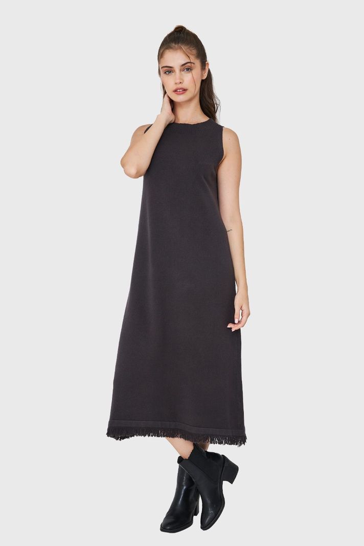 Vestido Tipo Tejido Holgado Flecos Grafito Nicopoly-1