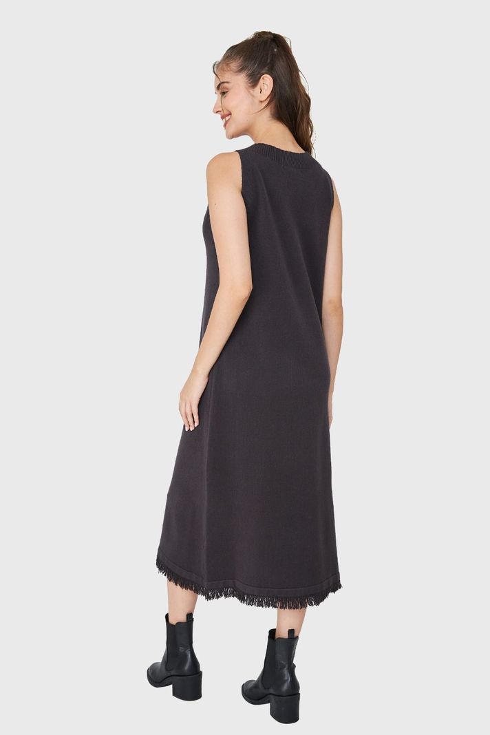 Vestido Tipo Tejido Holgado Flecos Grafito Nicopoly-3