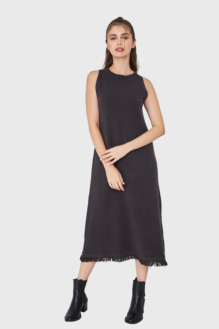 Vestido Tipo Tejido Holgado Flecos Grafito Nicopoly-4