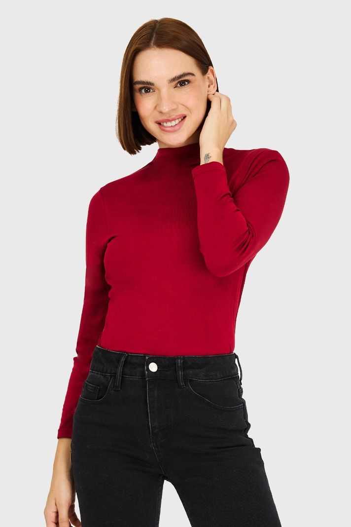 Polera Cuello Alto Burdeo Nicopoly-0