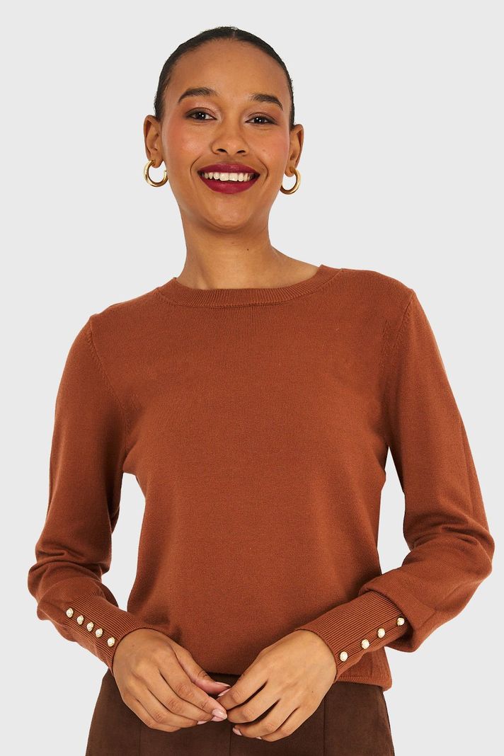 Sweater Mangas Detalles Perlas Camel Nicopoly-0
