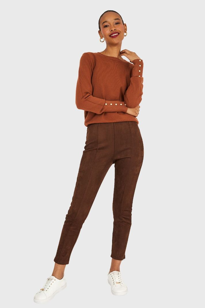 Sweater Mangas Detalles Perlas Camel Nicopoly-1