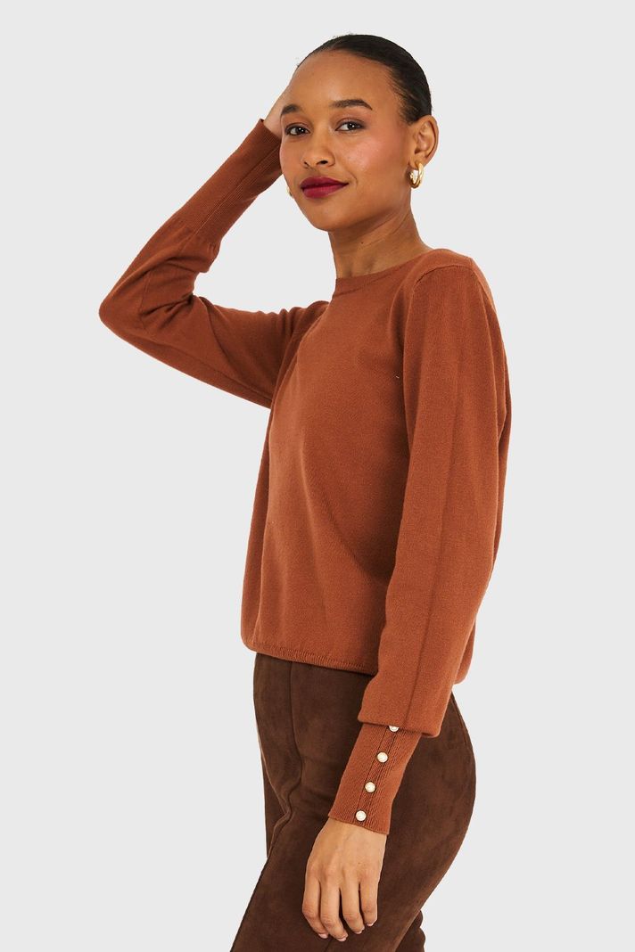 Sweater Mangas Detalles Perlas Camel Nicopoly-2