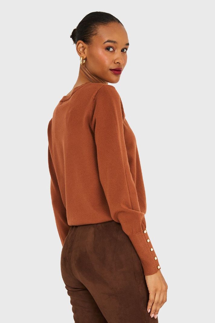 Sweater Mangas Detalles Perlas Camel Nicopoly-3