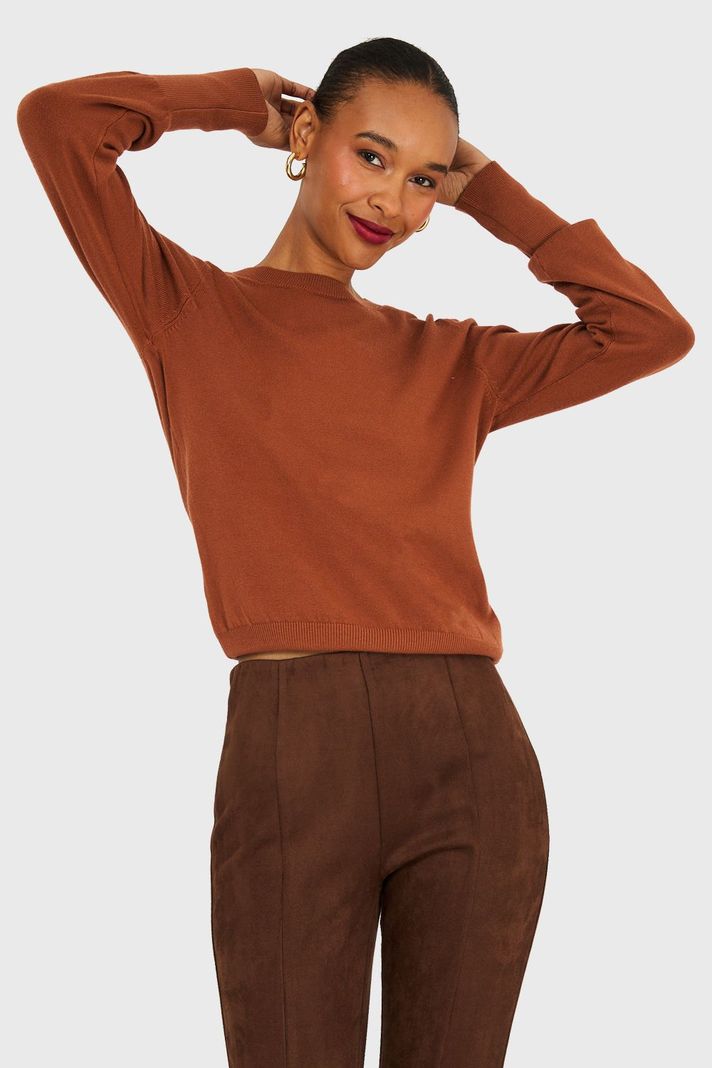 Sweater Mangas Detalles Perlas Camel Nicopoly-4