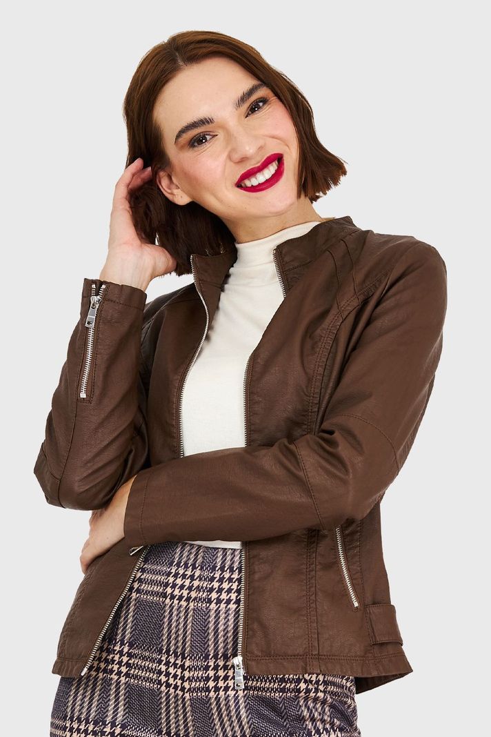 Chaqueta Cuello Mao Café Nicopoly-0