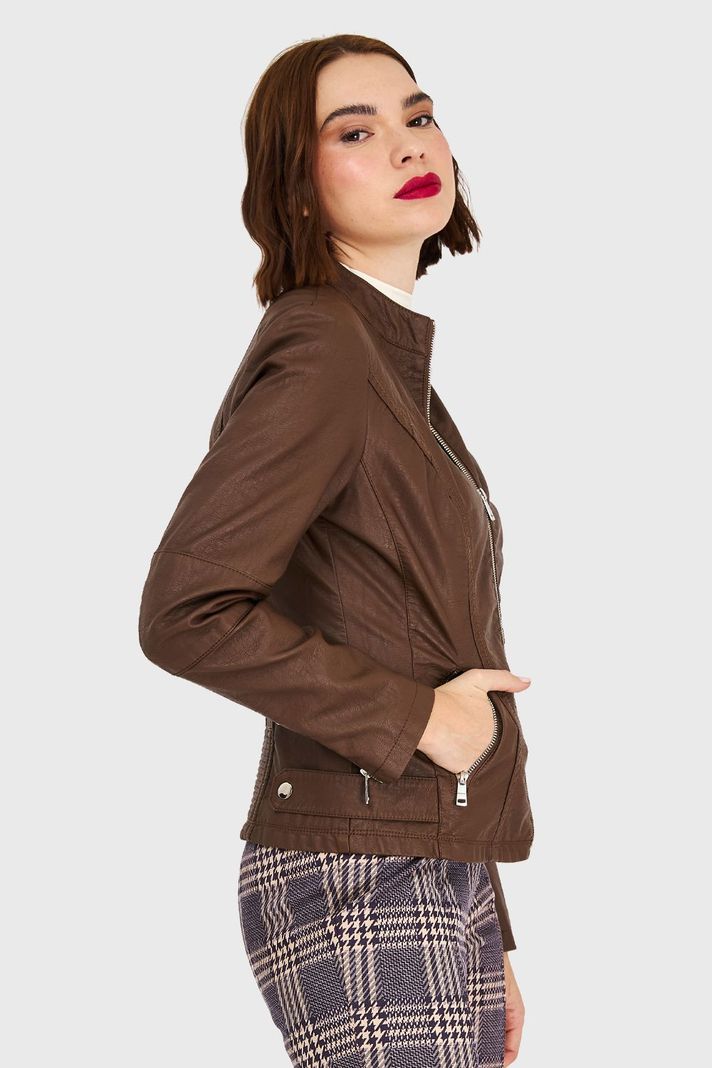 Chaqueta Cuello Mao Café Nicopoly-2