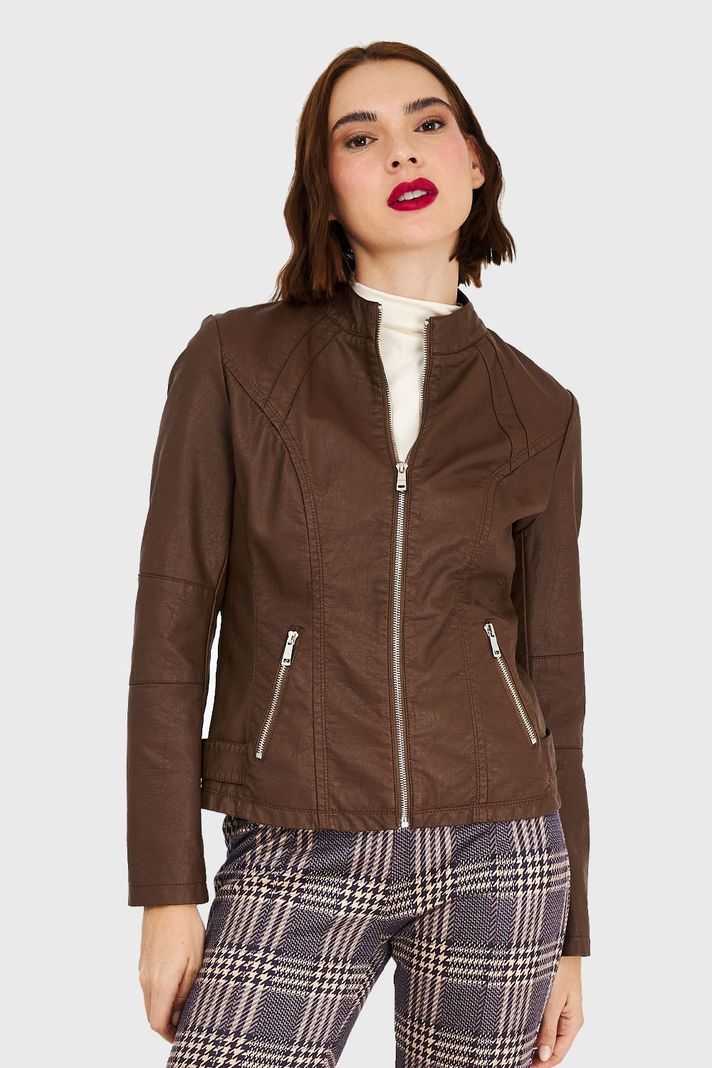 Chaqueta Cuello Mao Café Nicopoly-4