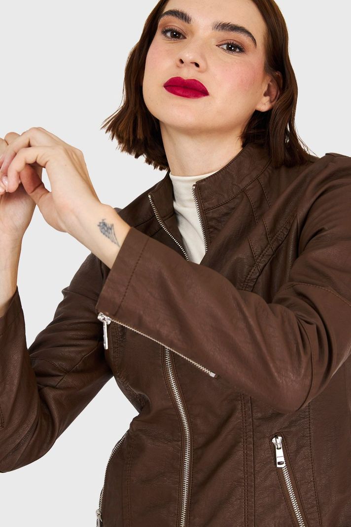 Chaqueta Cuello Mao Café Nicopoly-5