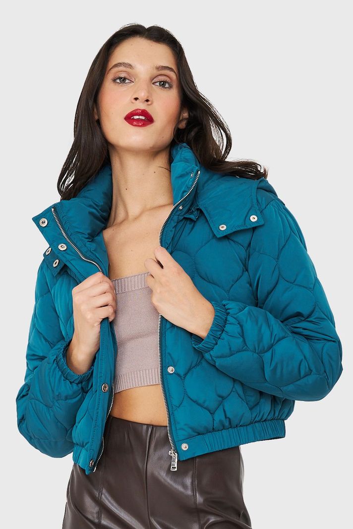 Parka Corta Quilt Con Gorro Azul Cobalto Nicopoly-0