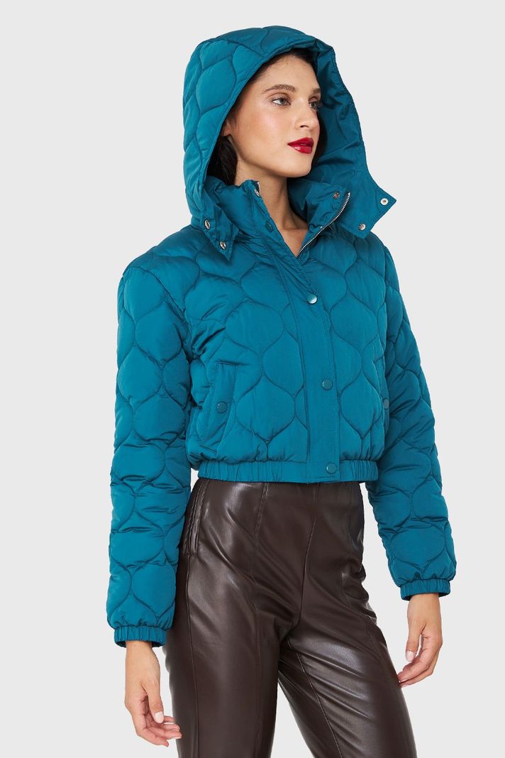 Parka Corta Quilt Con Gorro Azul Cobalto Nicopoly-2