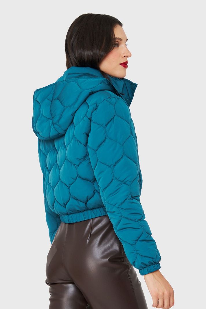 Parka Corta Quilt Con Gorro Azul Cobalto Nicopoly-3