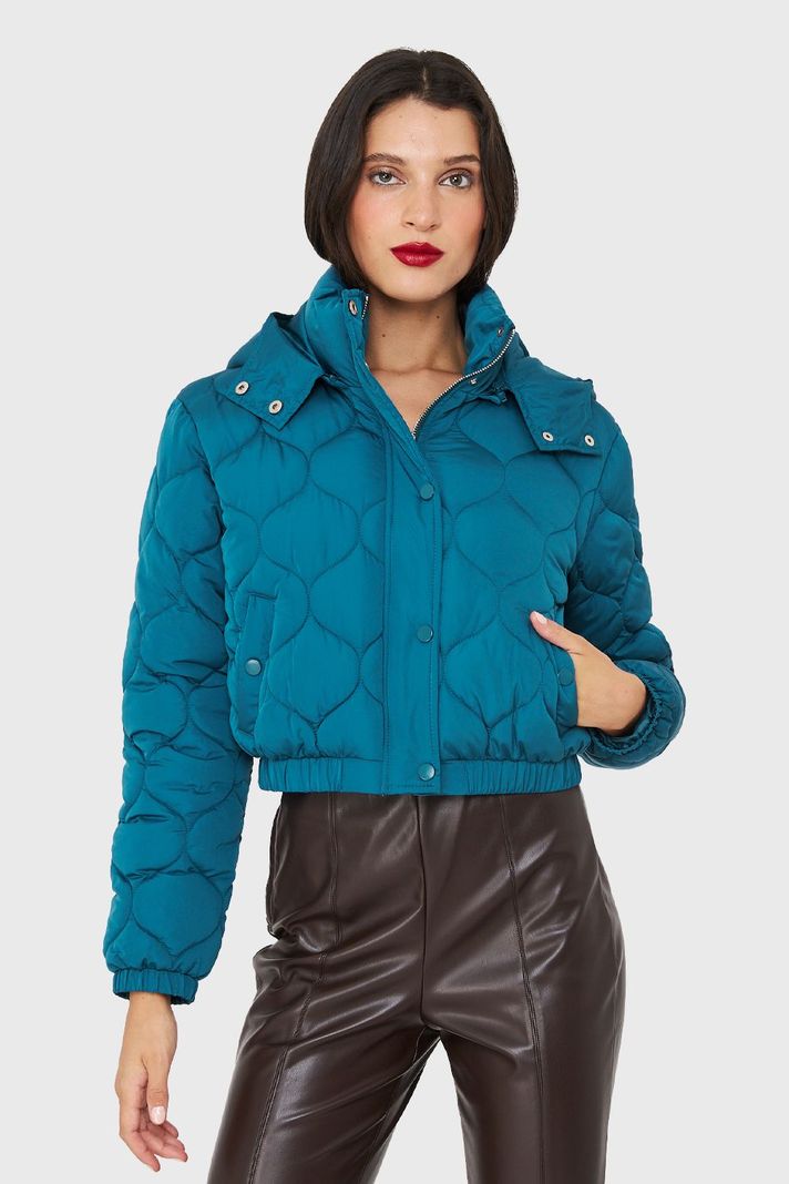 Parka Corta Quilt Con Gorro Azul Cobalto Nicopoly-4