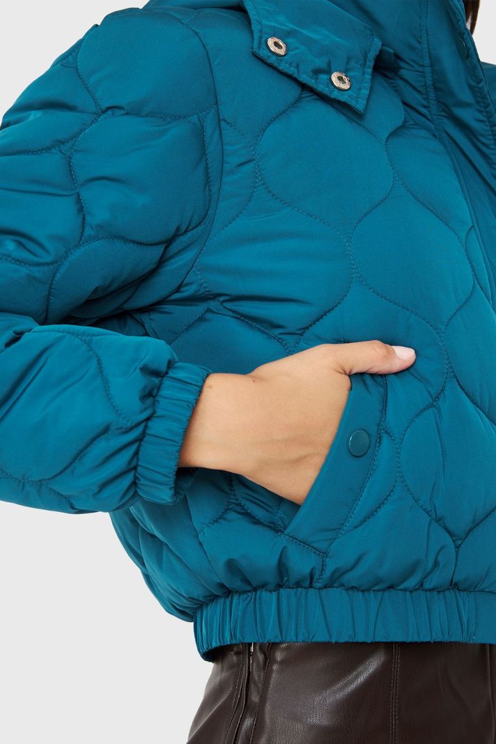 Parka Corta Quilt Con Gorro Azul Cobalto Nicopoly-5
