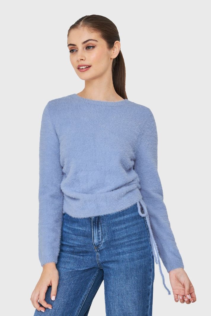 Sweater Peludo Recogido Lateral Celeste Nicopoly-0