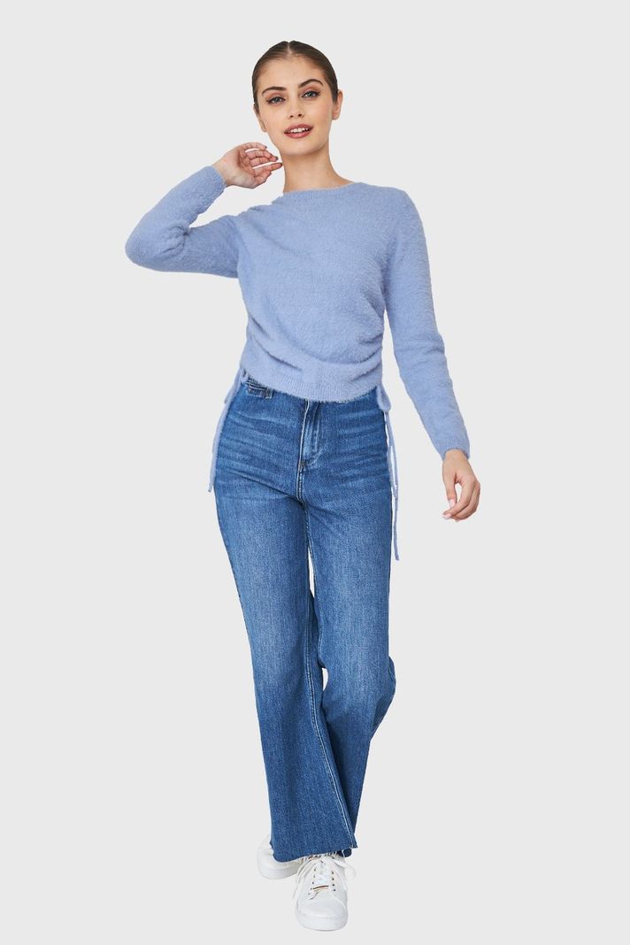 Sweater Peludo Recogido Lateral Celeste Nicopoly-1