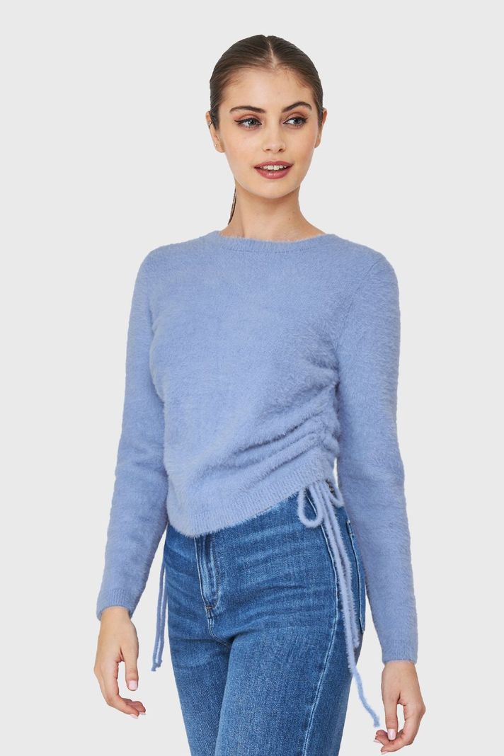 Sweater Peludo Recogido Lateral Celeste Nicopoly-2
