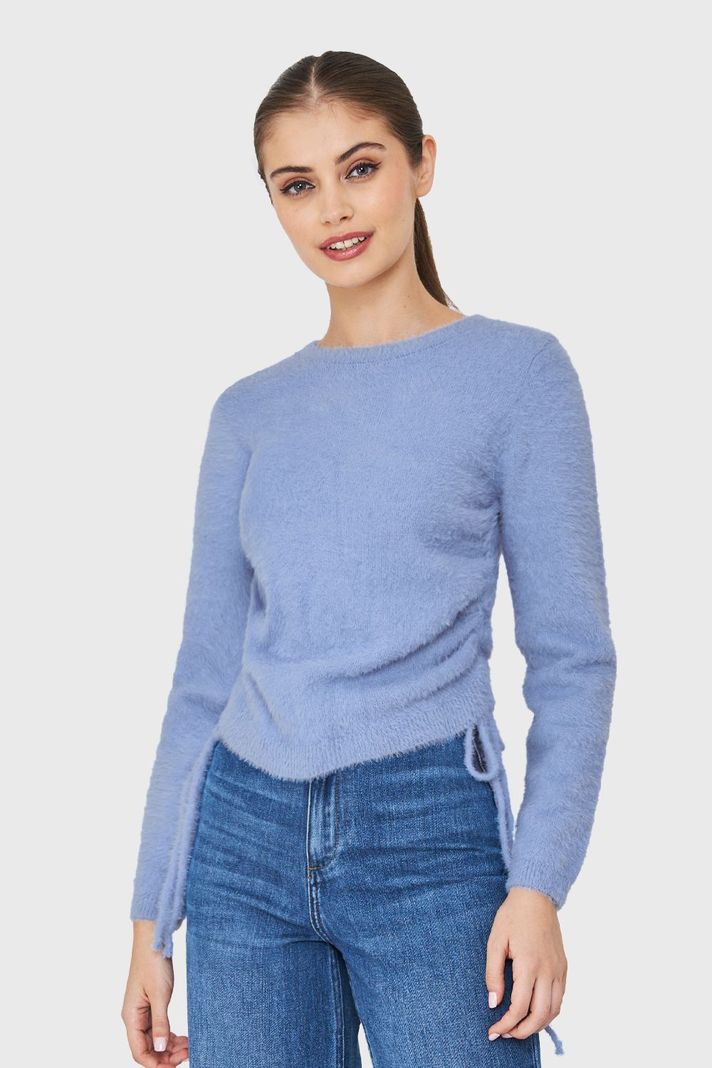 Sweater Peludo Recogido Lateral Celeste Nicopoly-4