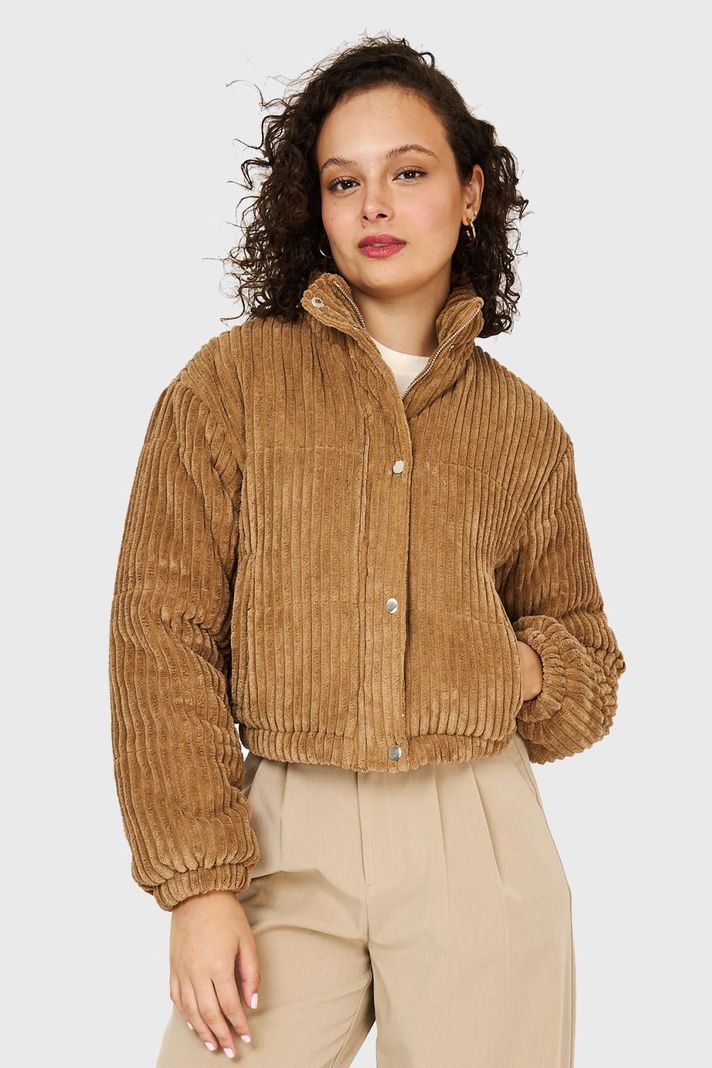 Chaqueta Puffer Cotelé Camel Nicopoly-4