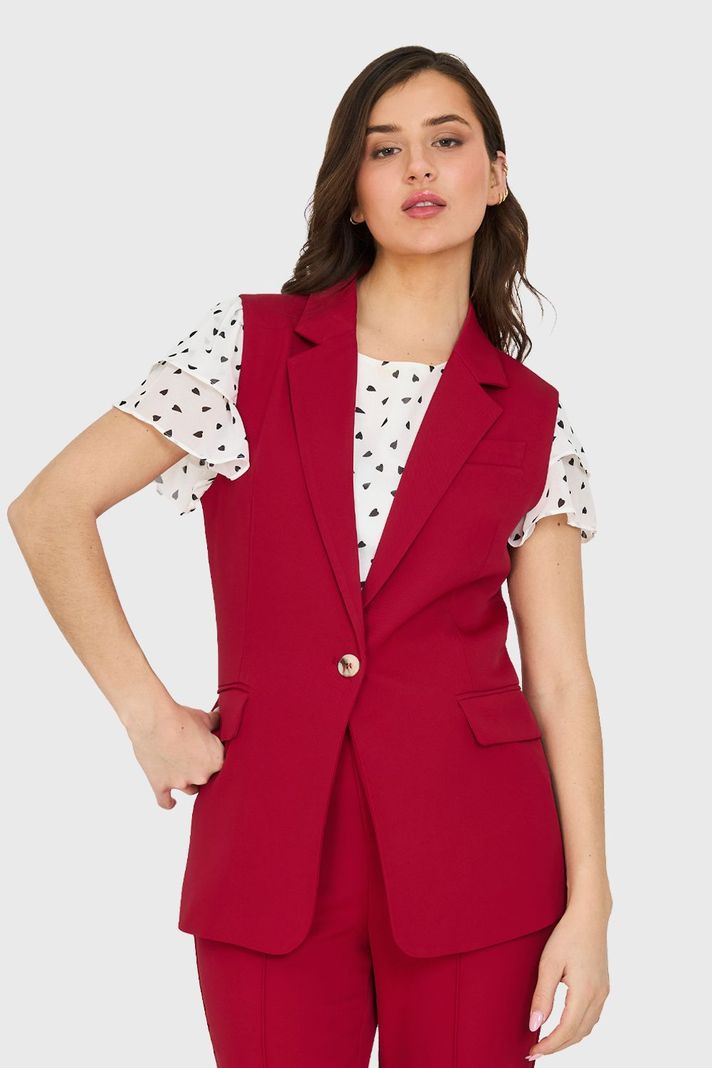Blazer Sin Mangas Bolsillos Burdeos Nicopoly-0