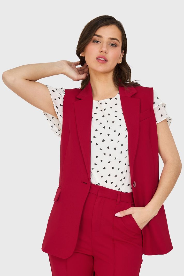 Blazer Sin Mangas Bolsillos Burdeos Nicopoly-4