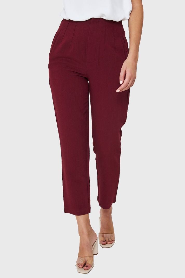 Pantalón Pinzas Recto Burdeos Nicopoly-0
