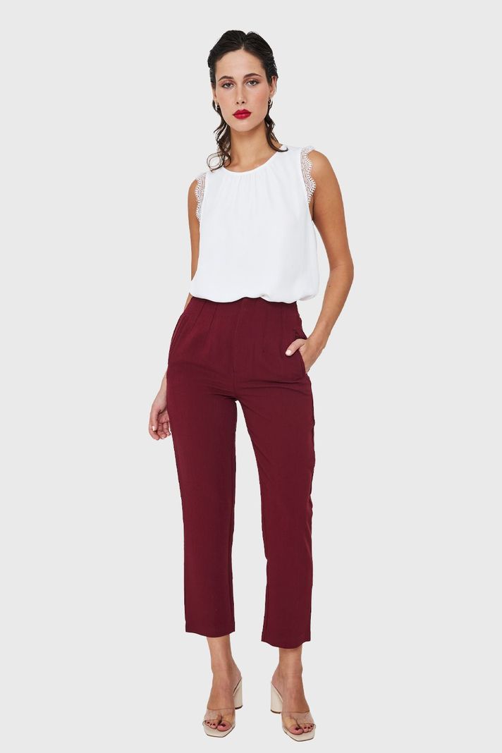 Pantalón Pinzas Recto Burdeos Nicopoly-1