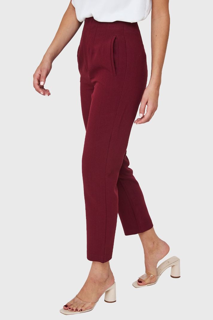 Pantalón Pinzas Recto Burdeos Nicopoly-2