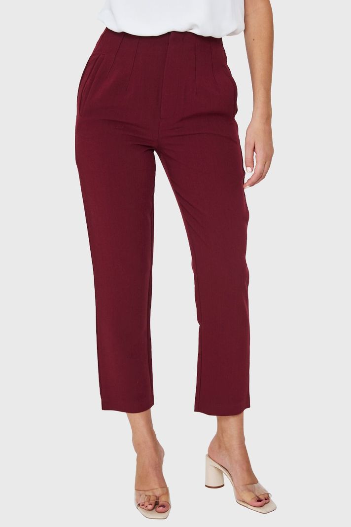 Pantalón Pinzas Recto Burdeos Nicopoly-4