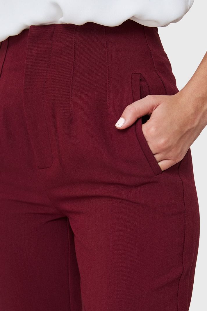 Pantalón Pinzas Recto Burdeos Nicopoly-5