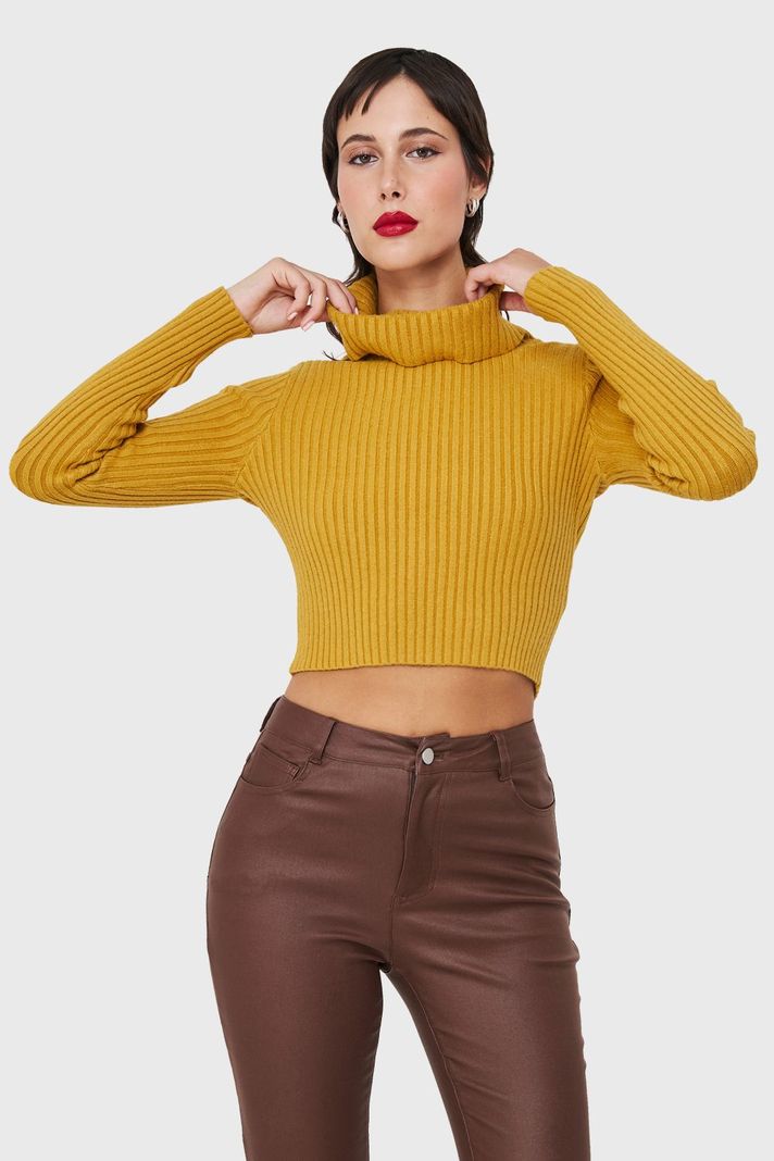 Sweater Crop Cuello Tortuga Mostaza Nicopoly-0