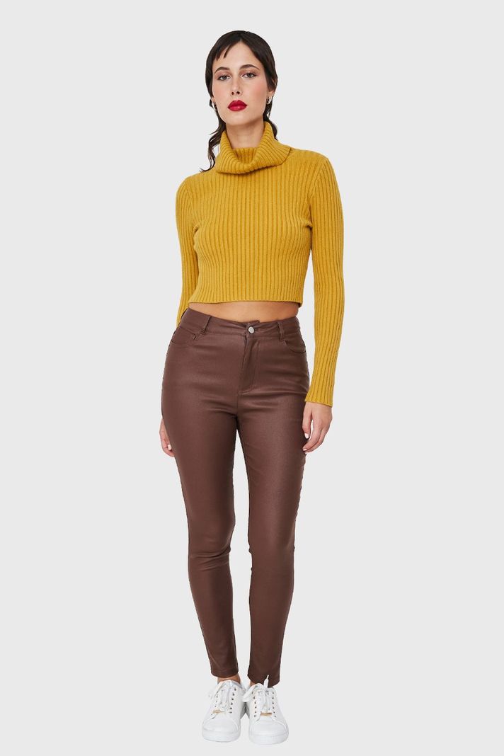 Sweater Crop Cuello Tortuga Mostaza Nicopoly-1