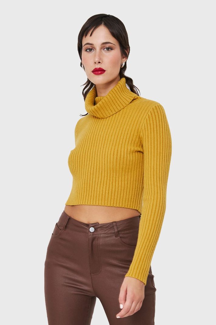 Sweater Crop Cuello Tortuga Mostaza Nicopoly-4