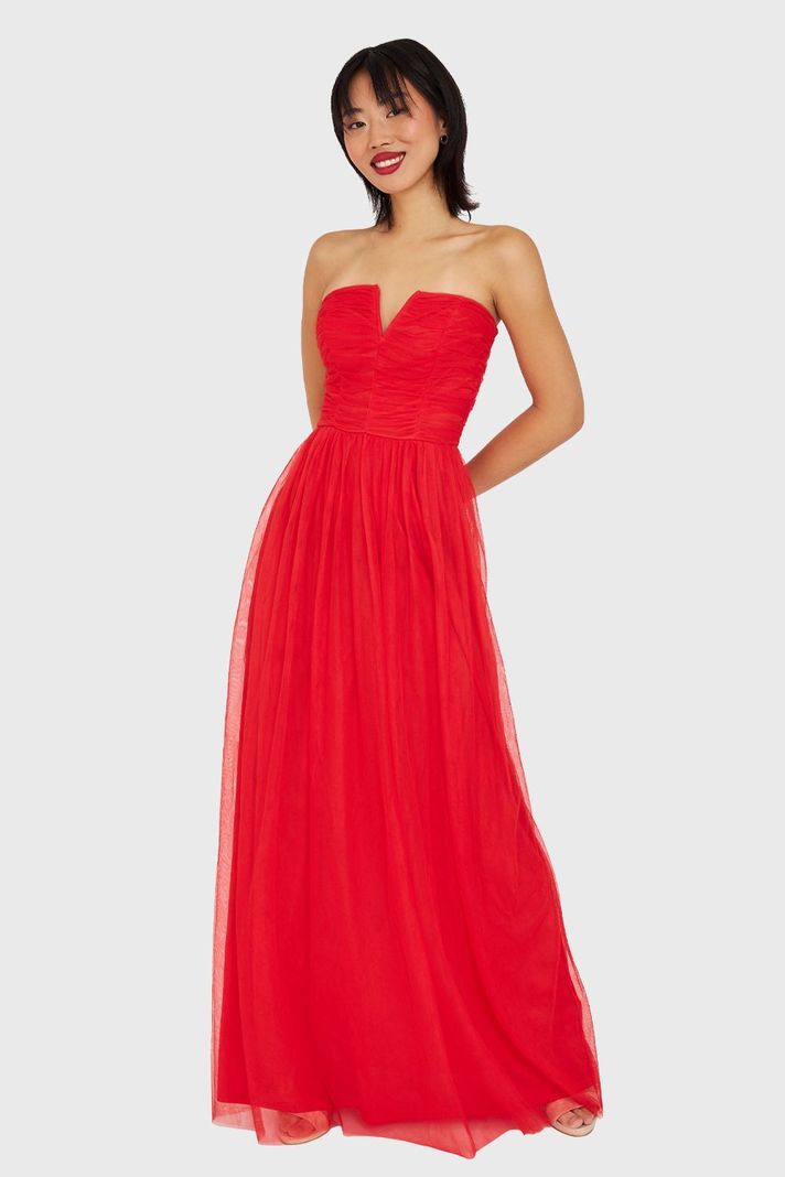 Vestido Strapless y Escote V Rojo Nicopoly-1