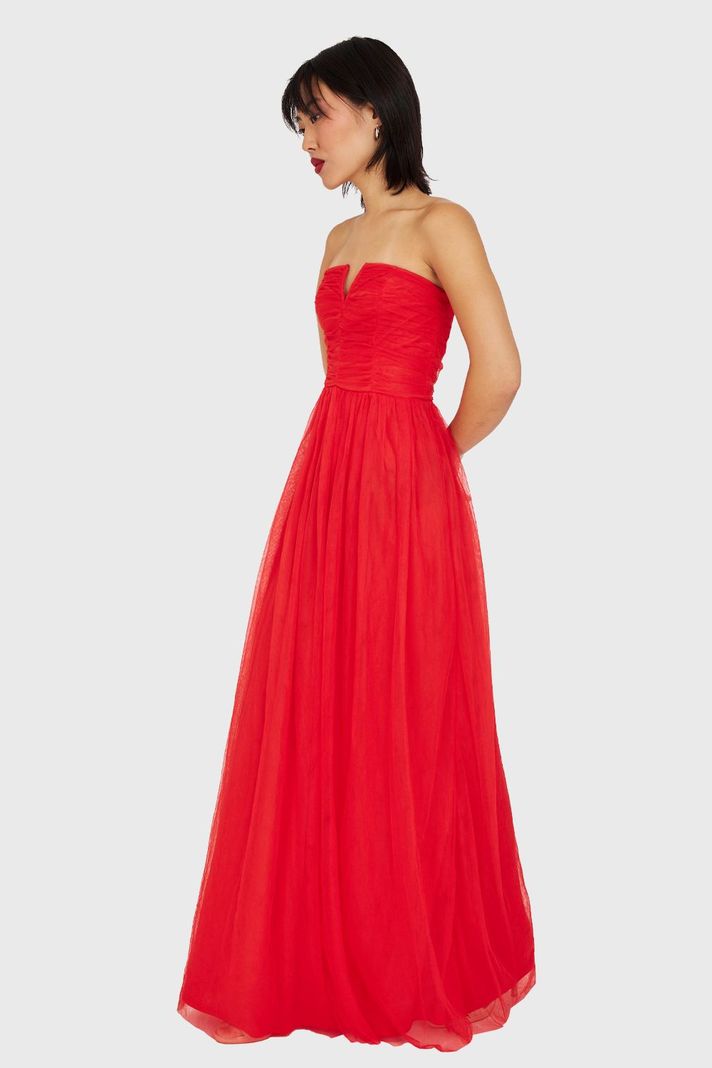 Vestido Strapless y Escote V Rojo Nicopoly-2