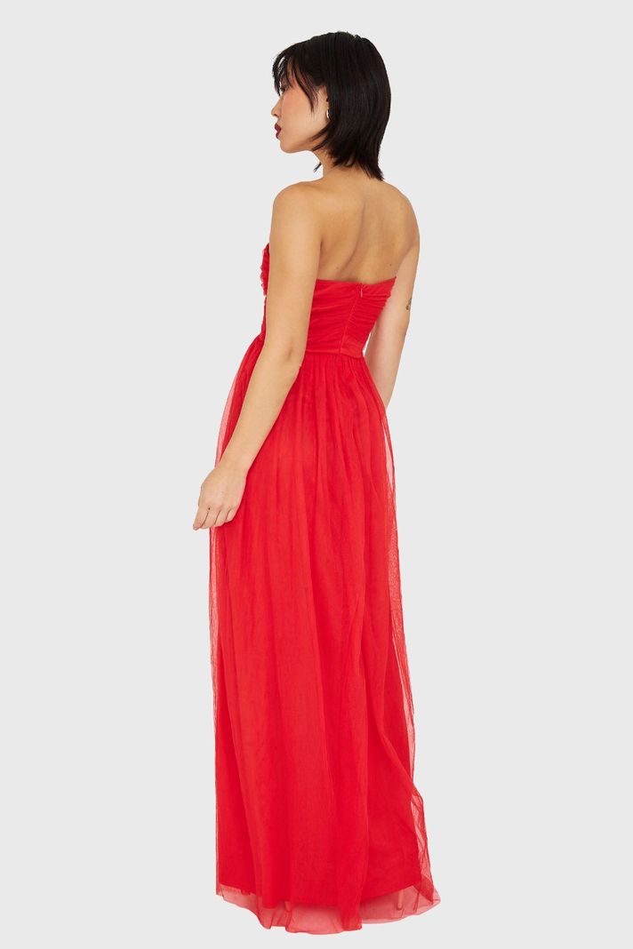 Vestido Strapless y Escote V Rojo Nicopoly-3