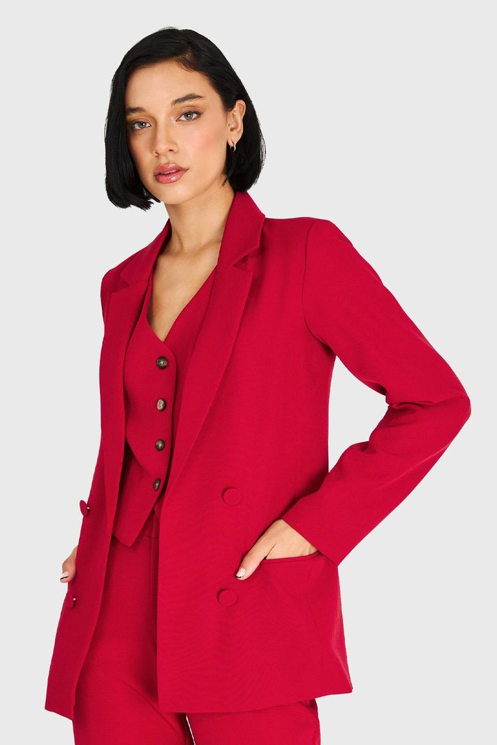 Blazer De Tope Botones Decorativos Rojo Oscuro Nicopoly-0