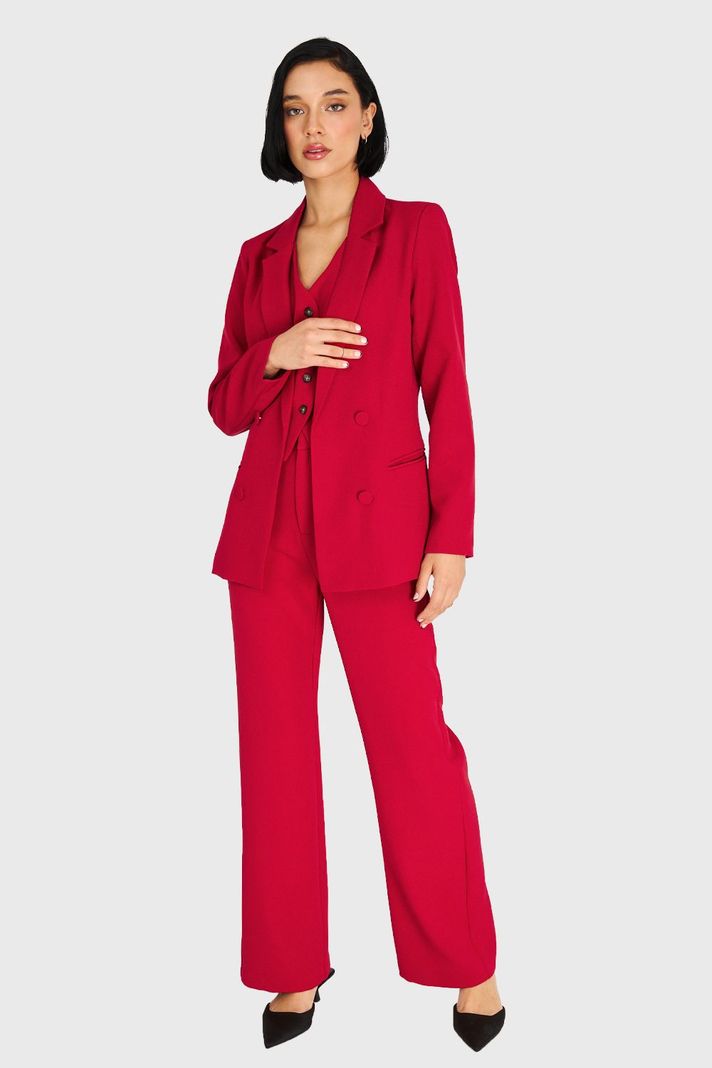 Blazer De Tope Botones Decorativos Rojo Oscuro Nicopoly-1