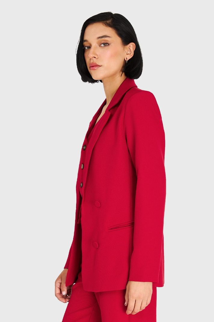 Blazer De Tope Botones Decorativos Rojo Oscuro Nicopoly-2
