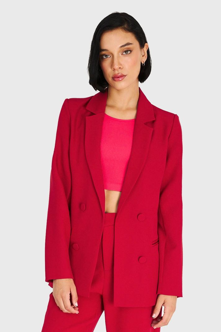 Blazer De Tope Botones Decorativos Rojo Oscuro Nicopoly-4