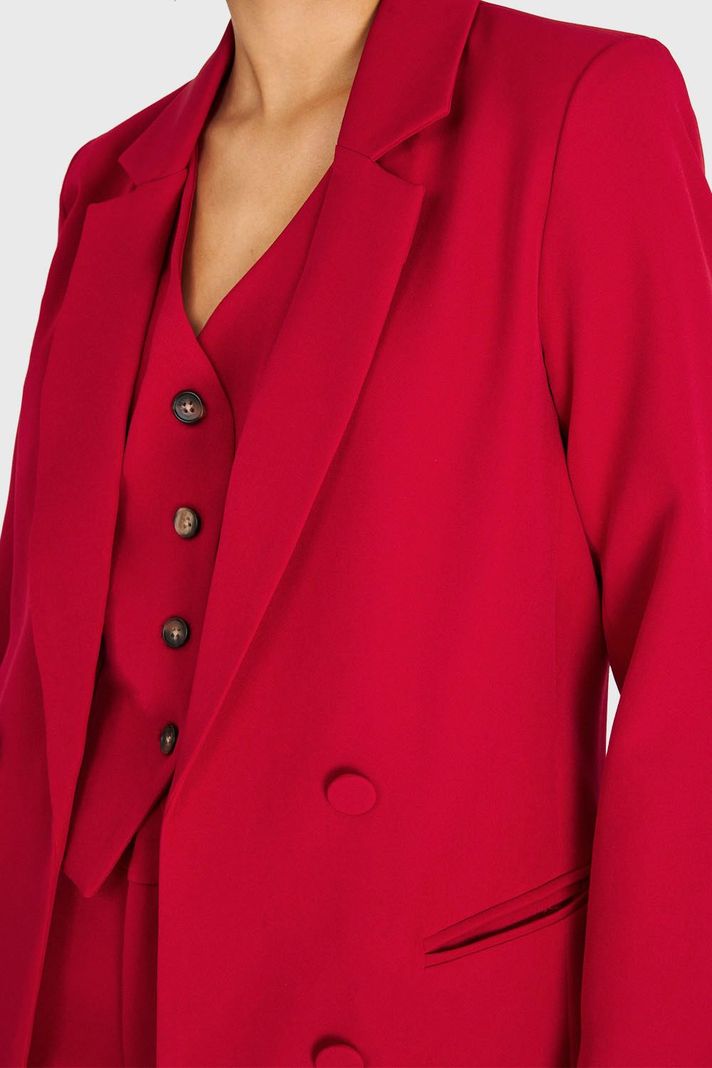 Blazer De Tope Botones Decorativos Rojo Oscuro Nicopoly-5