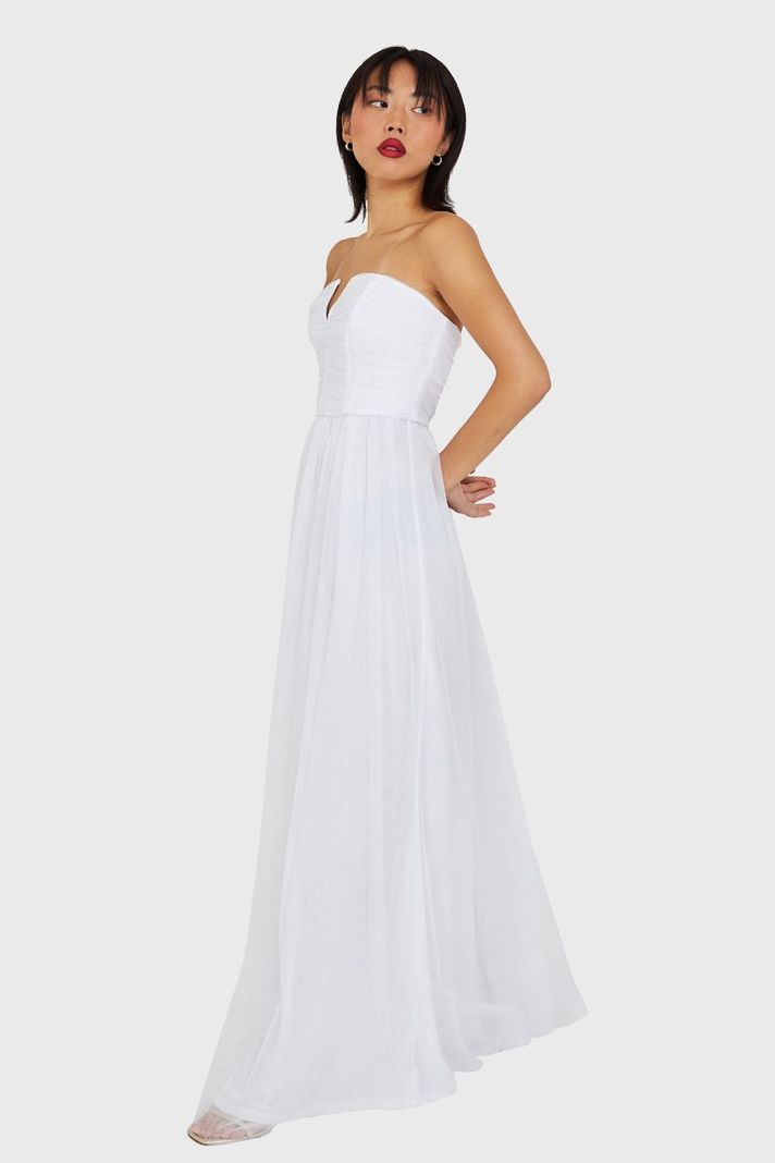 Vestido Strapless y Escote V Blanco Nicopoly-2