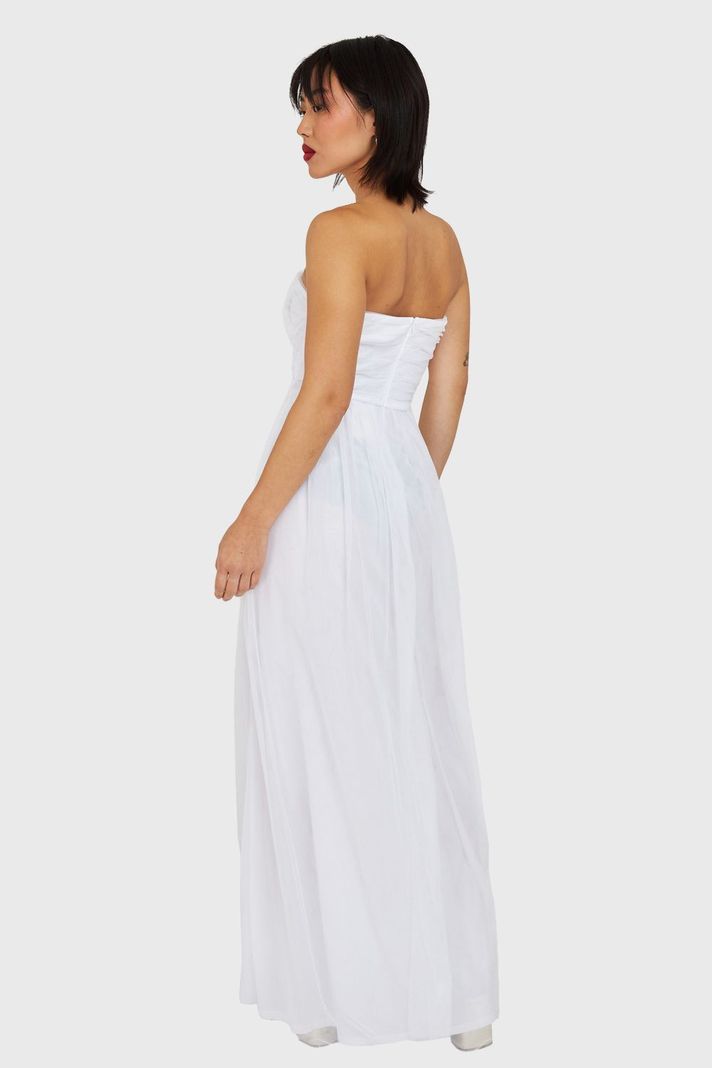 Vestido Strapless y Escote V Blanco Nicopoly-3