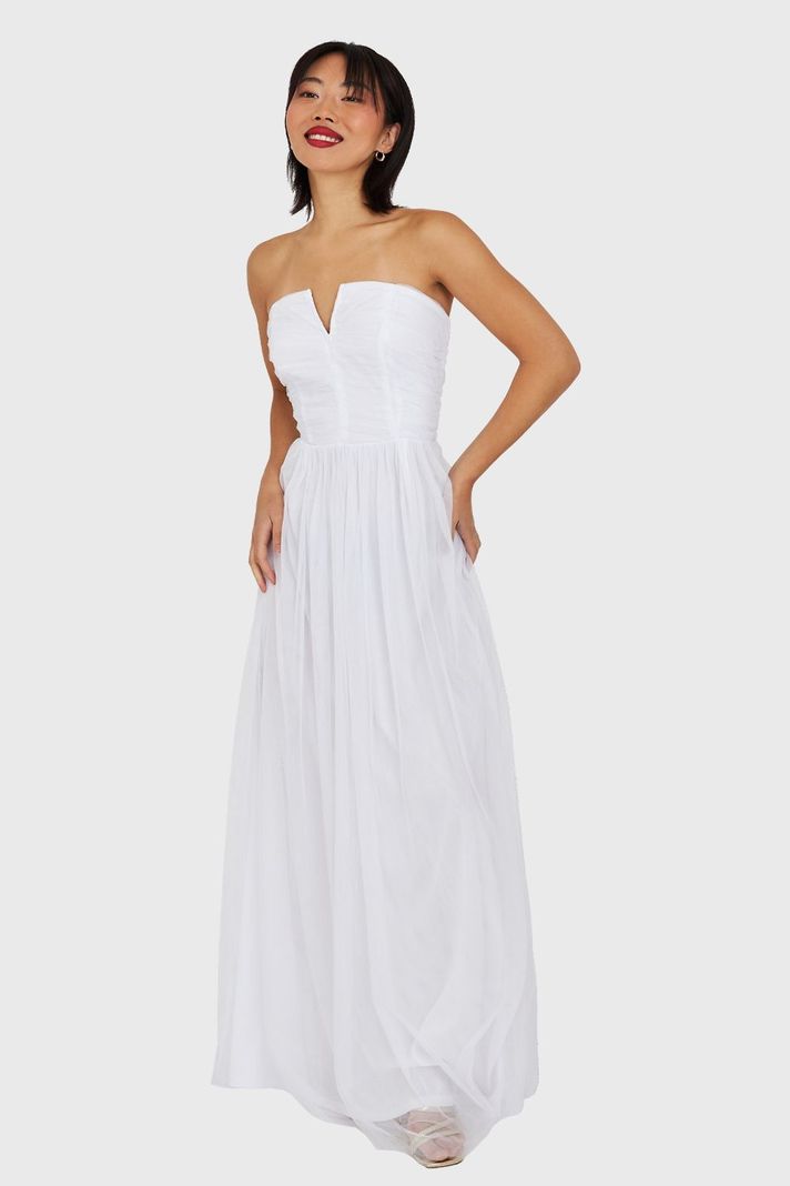 Vestido Strapless y Escote V Blanco Nicopoly-4