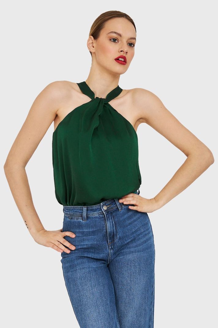 Body Halter Tipo Satín Verde Oscuro Nicopoly-0