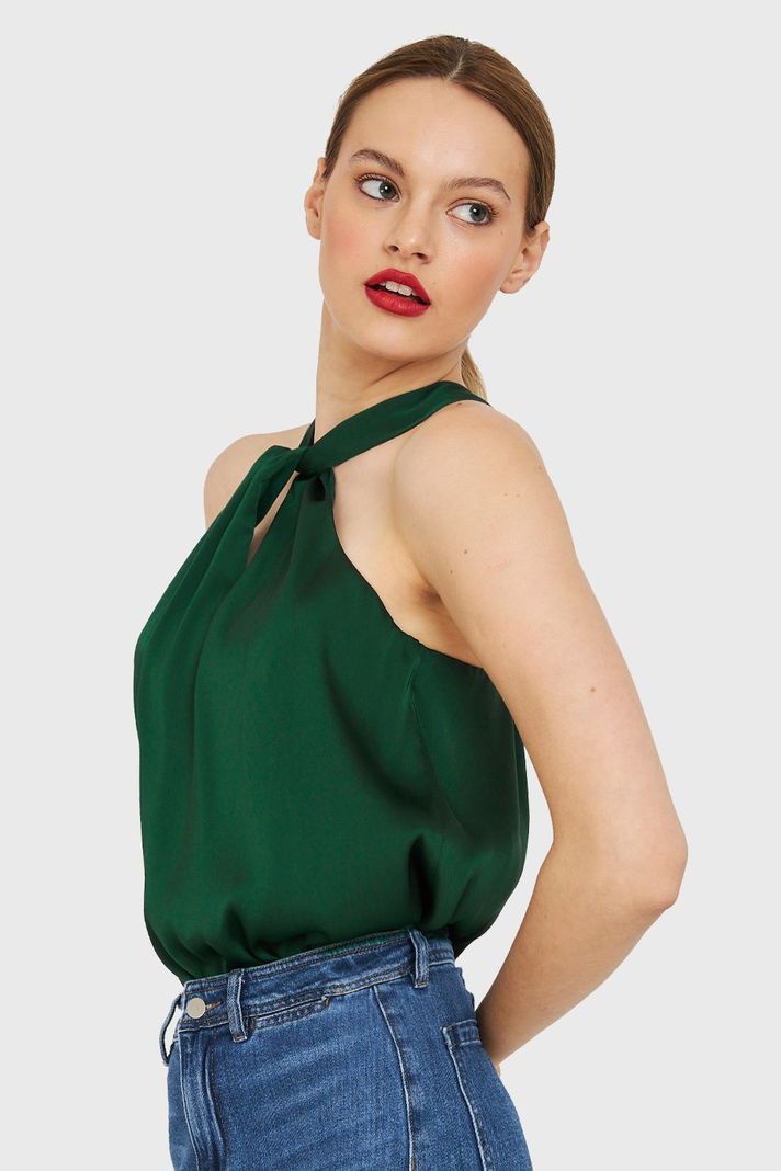 Body Halter Tipo Satín Verde Oscuro Nicopoly-2