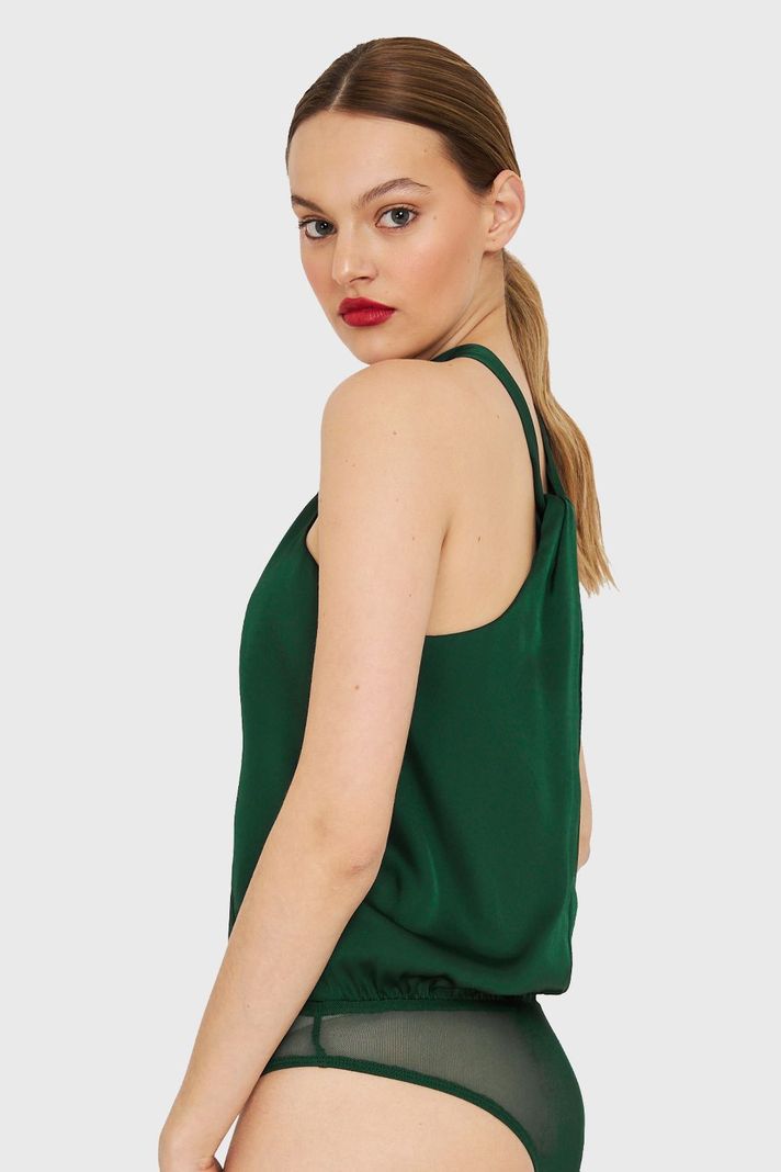 Body Halter Tipo Satín Verde Oscuro Nicopoly-3