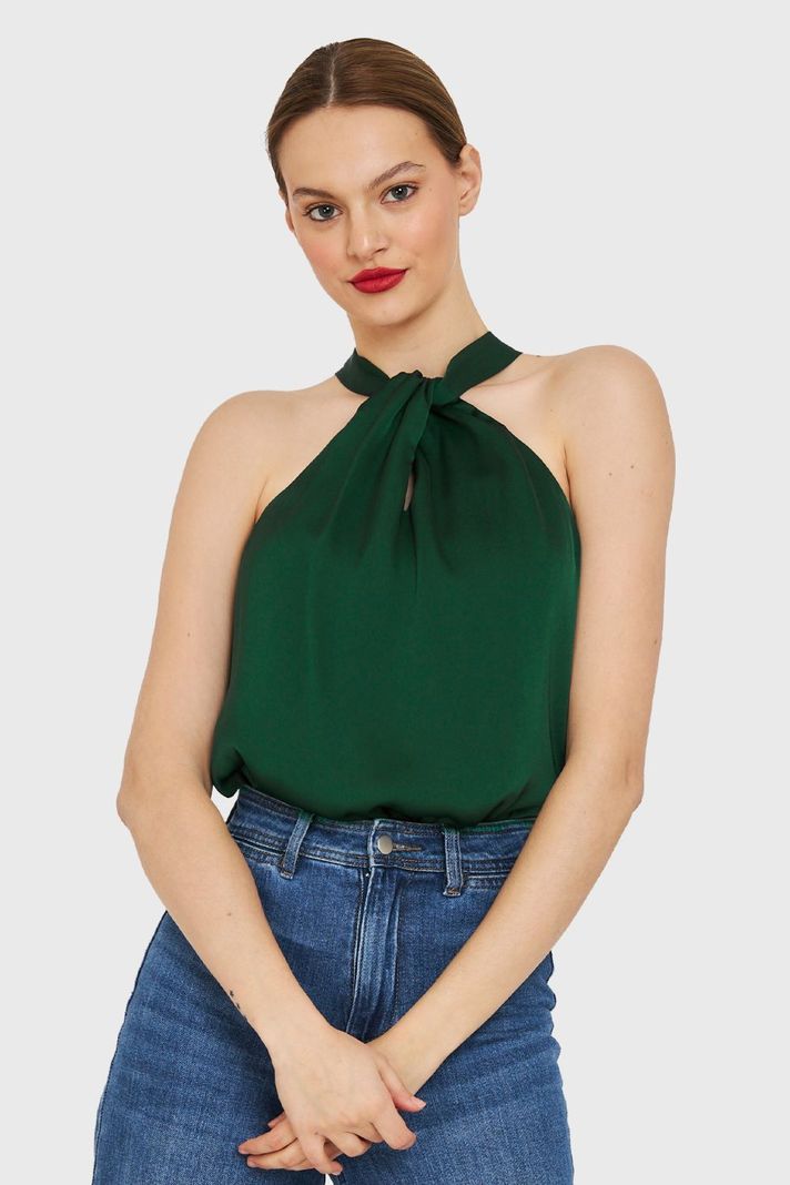 Body Halter Tipo Satín Verde Oscuro Nicopoly-4